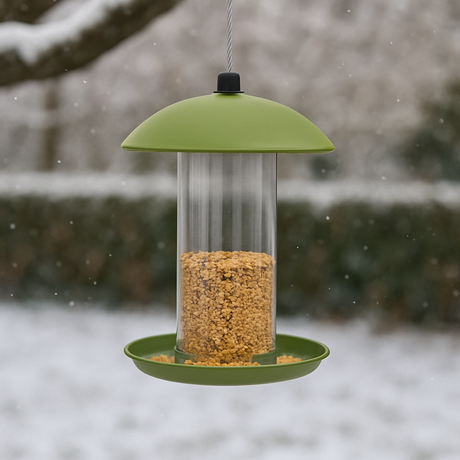 Foderautomat i plast til frøblanding og solsikker