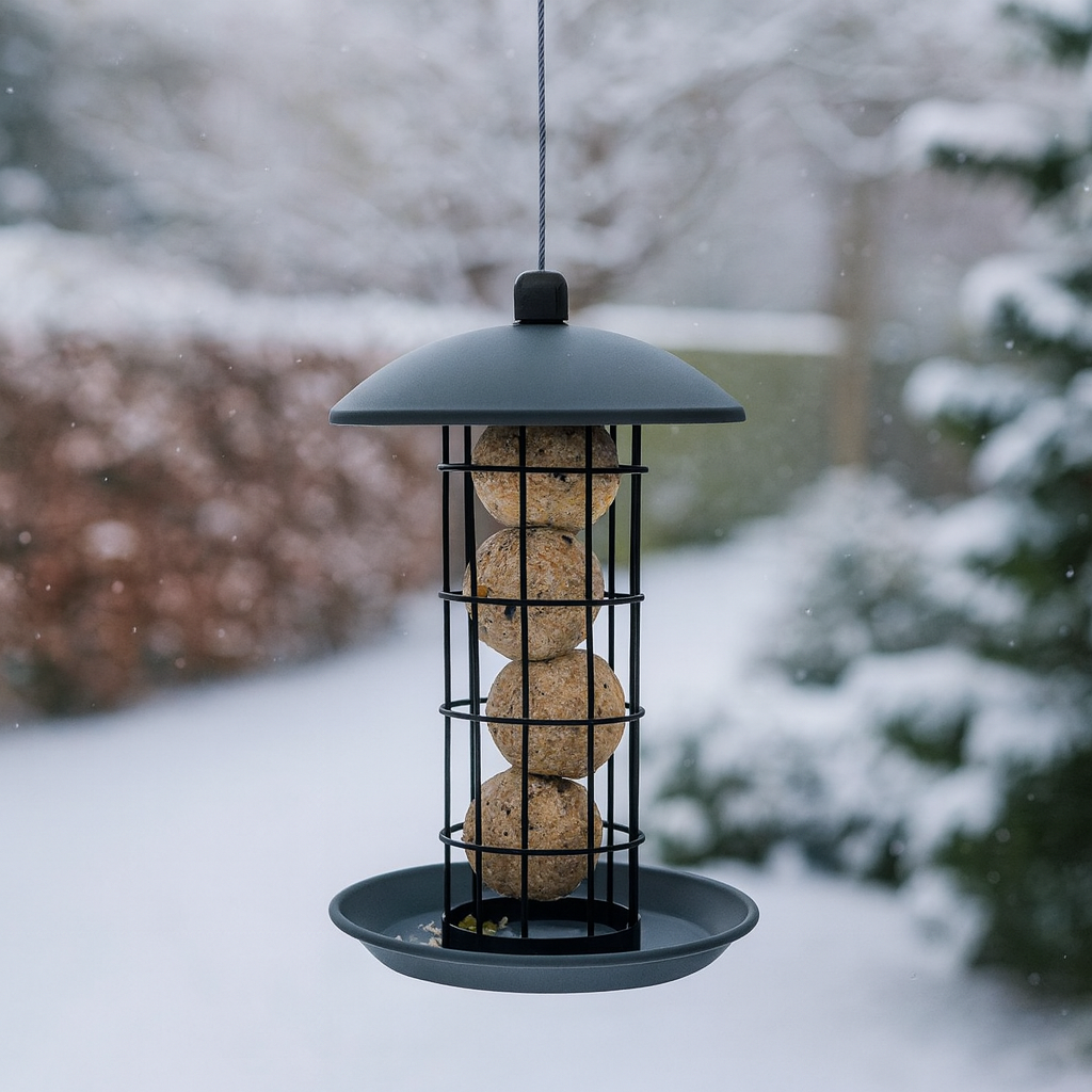 Foderautomat i plast til mejsebolde